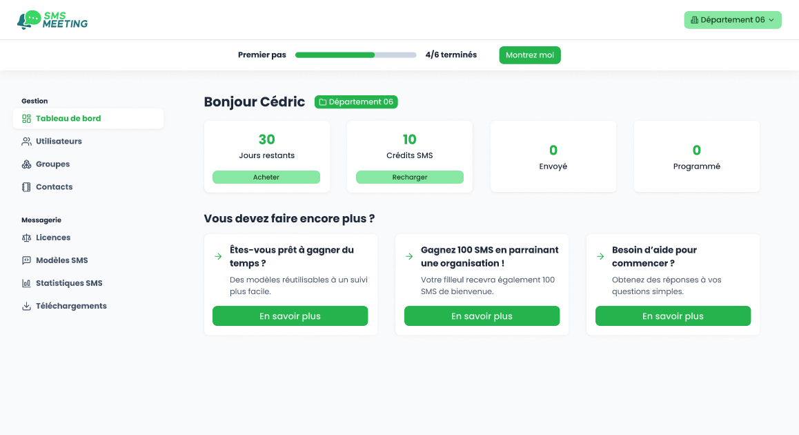 SMS Meeting - Tableau de bord Tableau de bord SMS meeting